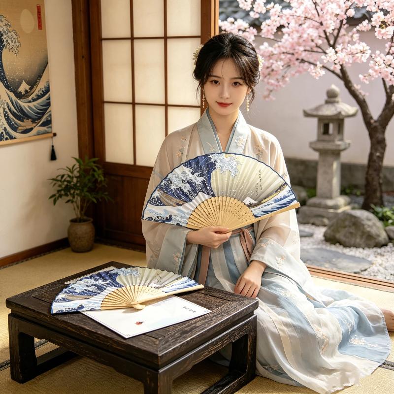 Fan Sensu Folding - Wachlarz składany Ukiyoe z bambusa, ręczny